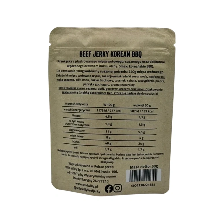 Suszona wołownia BEEF JERKY KOREAN BBQ 50g
